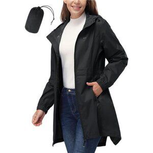 Women's Waterproof Long Rain Coats Packable Rain Jacket with Hood